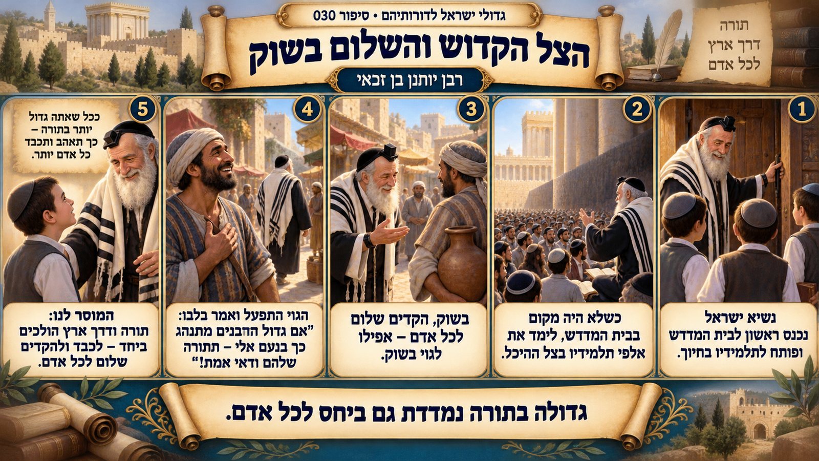 תמונת סיכום — רבן יוחנן בן זכאי: הצל הקדוש והשלום בשוק